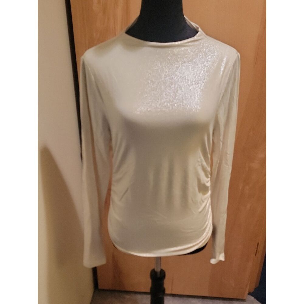 Nwot DKNY Cream Long-Sleeve Shimmering  Crewneck Top
